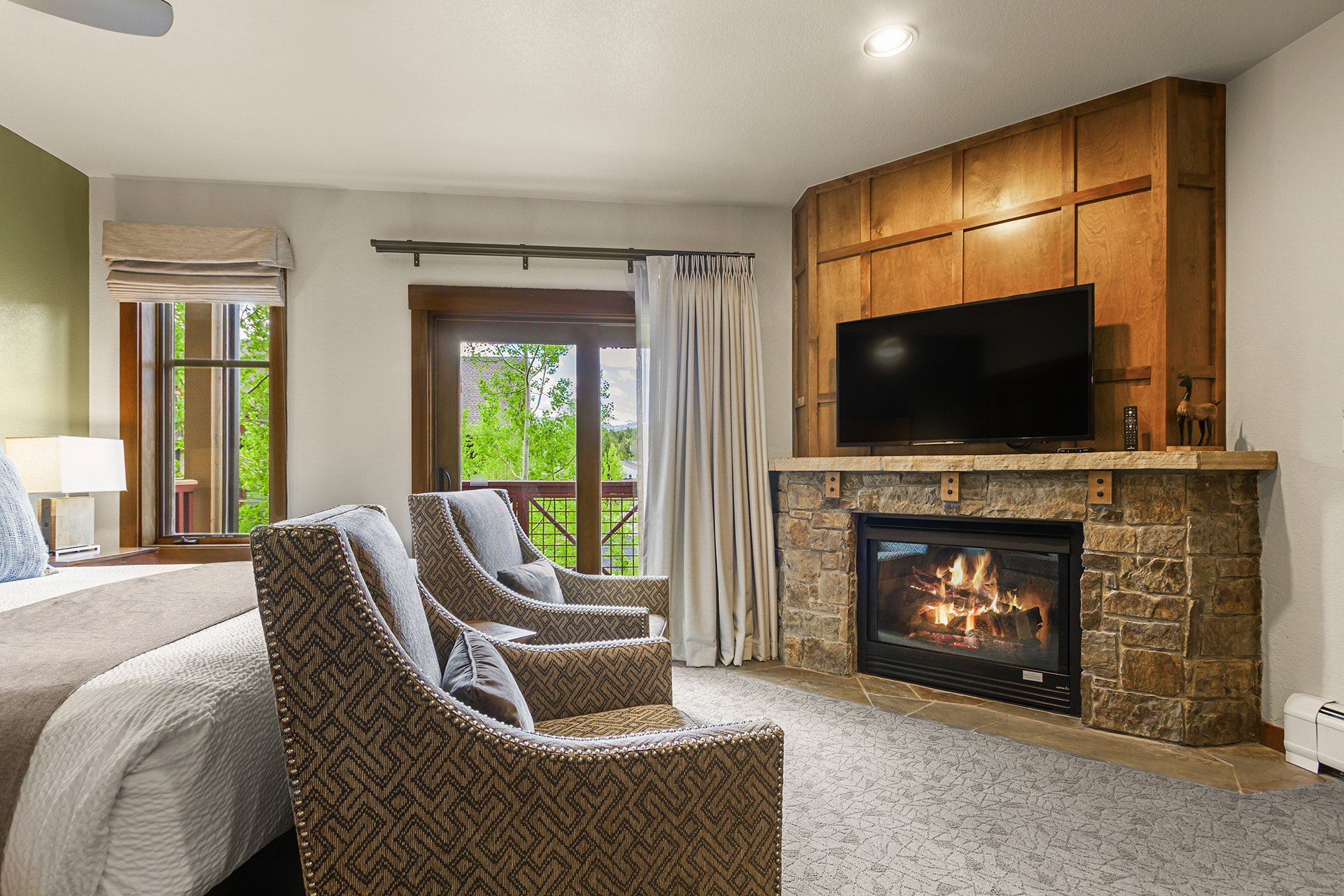 cozy chairs with gas fireplace