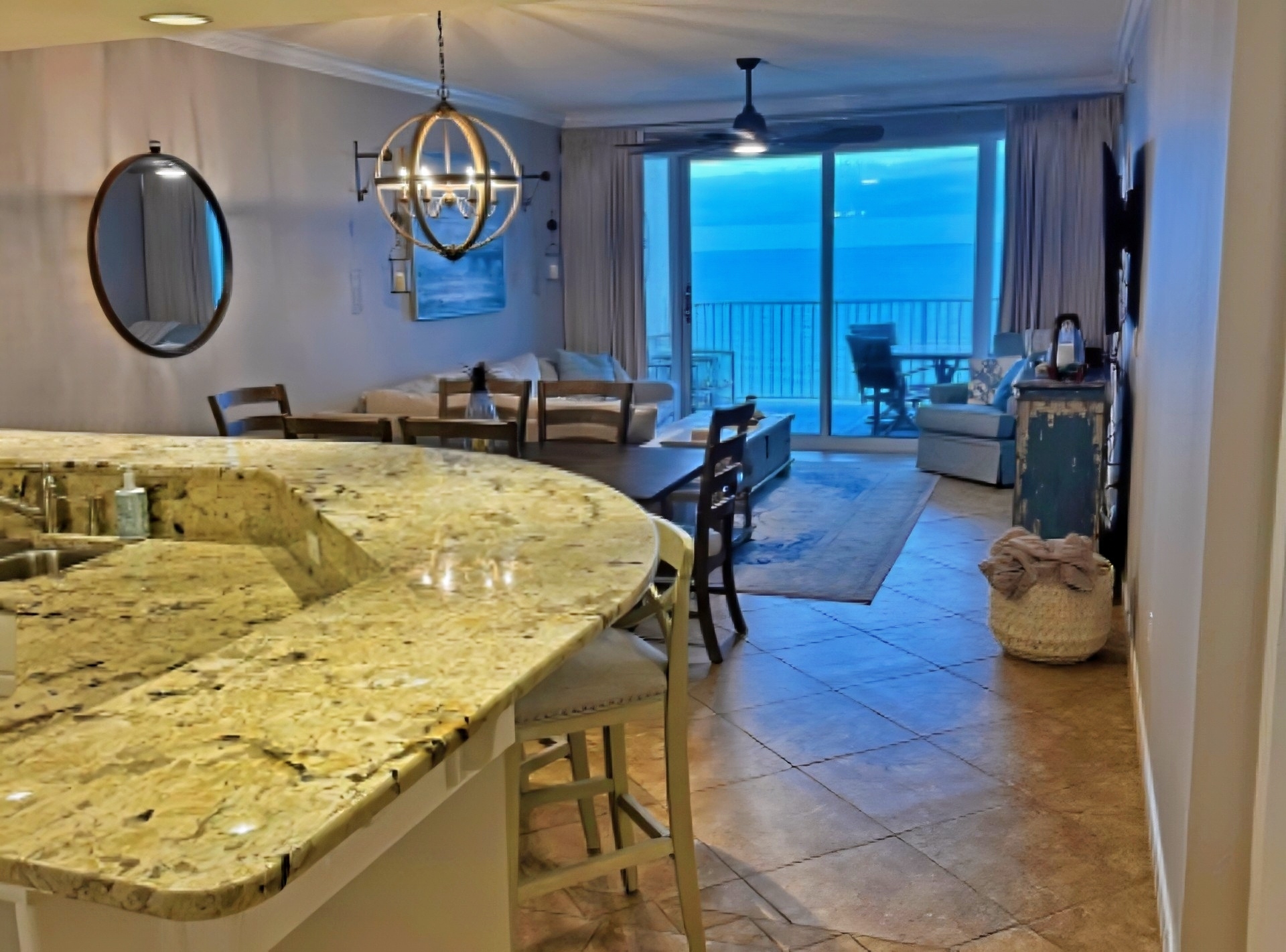 Living room with amazing beach view