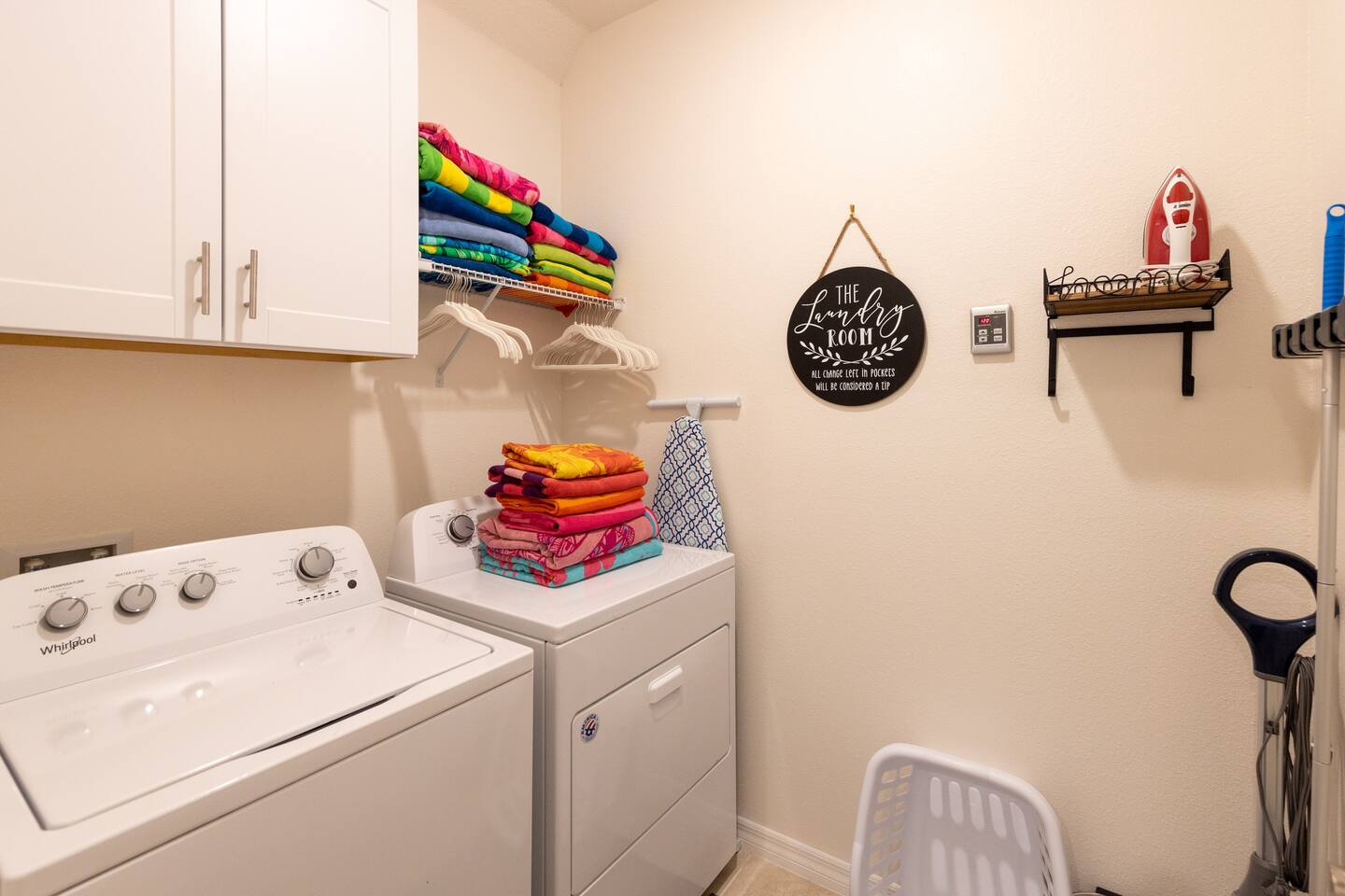 Laundry room with washer and dryer. 