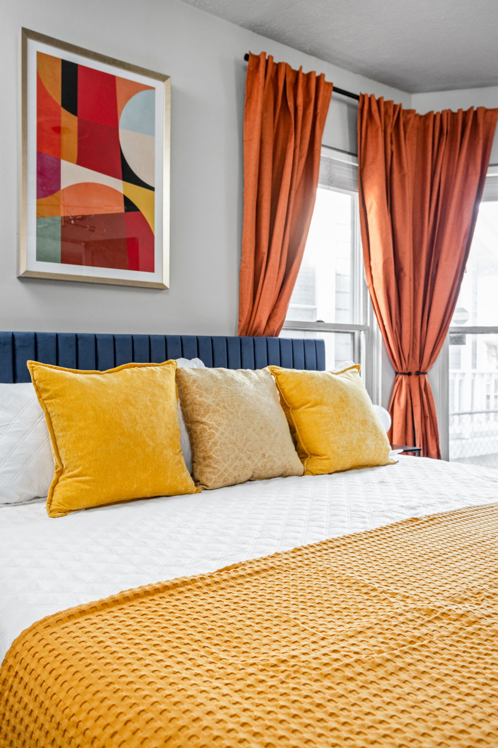 Sleep comfortably in a king size memory foam bed and blackout curtains. Watch your favorite shows and movies on the smart TV.