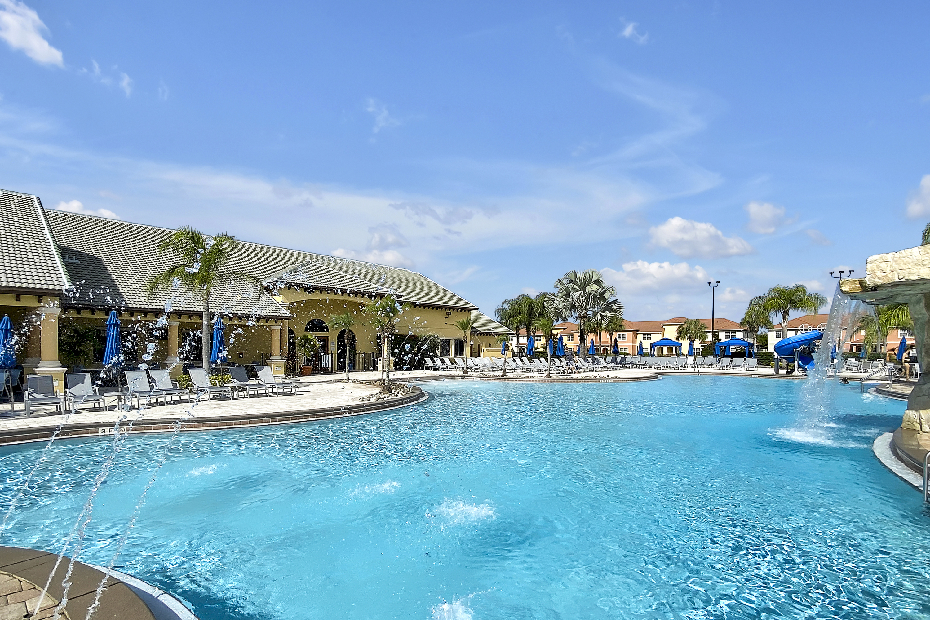 Heated Large Clubhouse Pool With Waterfalls
