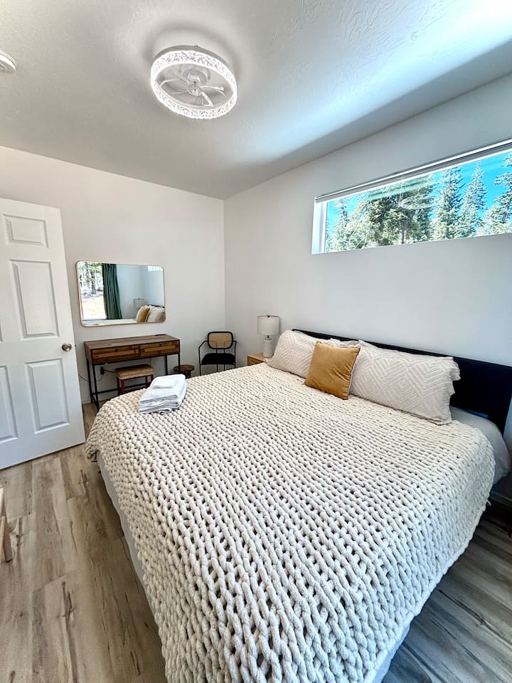 Working remotely? Large desk with comfy chair is in the master bedroom.