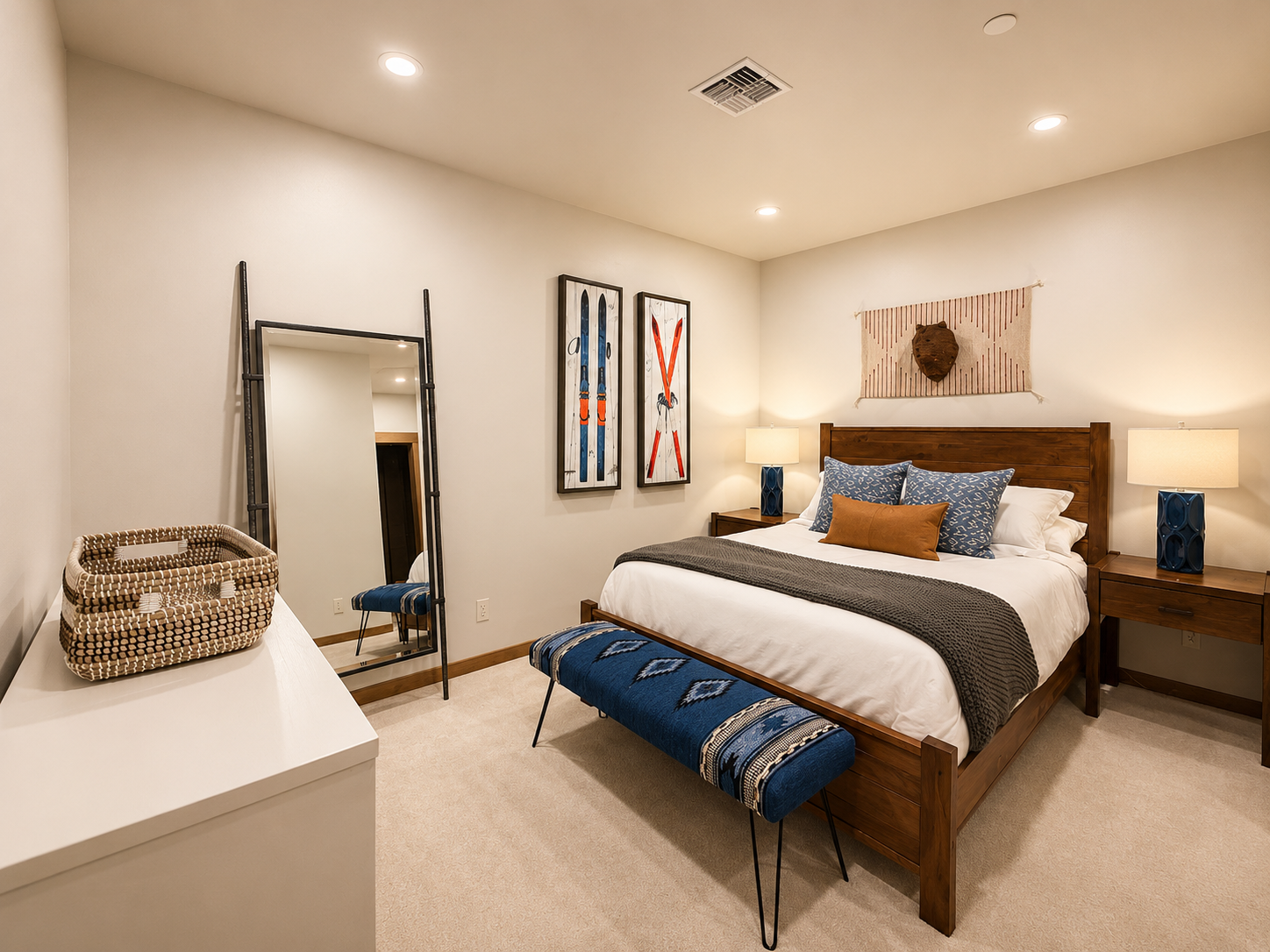 A serene retreat featuring upscale furnishings, soft textures, and modern mountain-inspired décor. This peaceful retreat is intentionally designed without a television, creating the perfect space to unwind and recharge.
