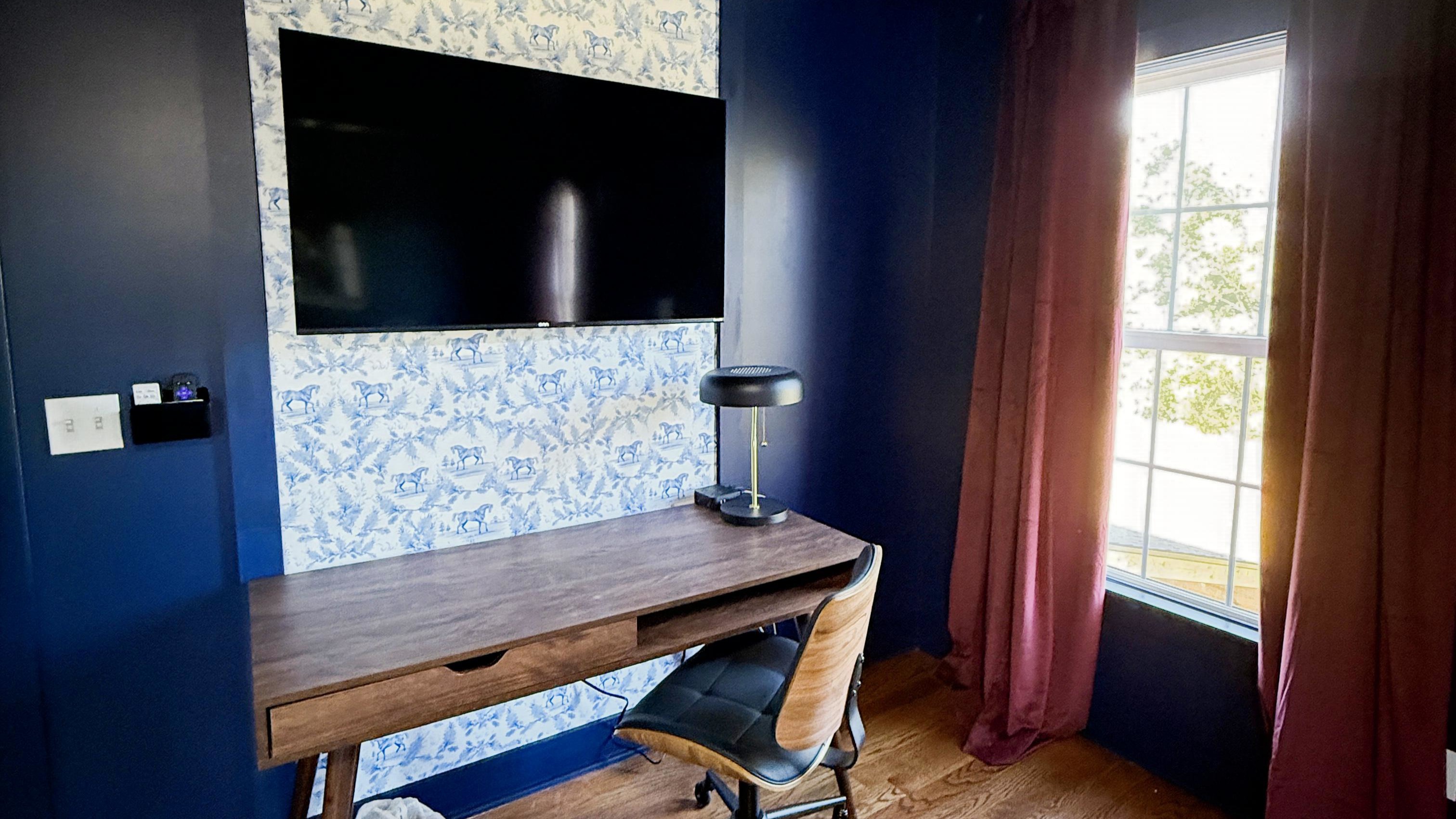 Purposeful design meets quiet focus — the upstairs workspace offers a sophisticated setting to review notes, draft ideas, or prepare for a day of tastings and meetings along the Bourbon Trail.