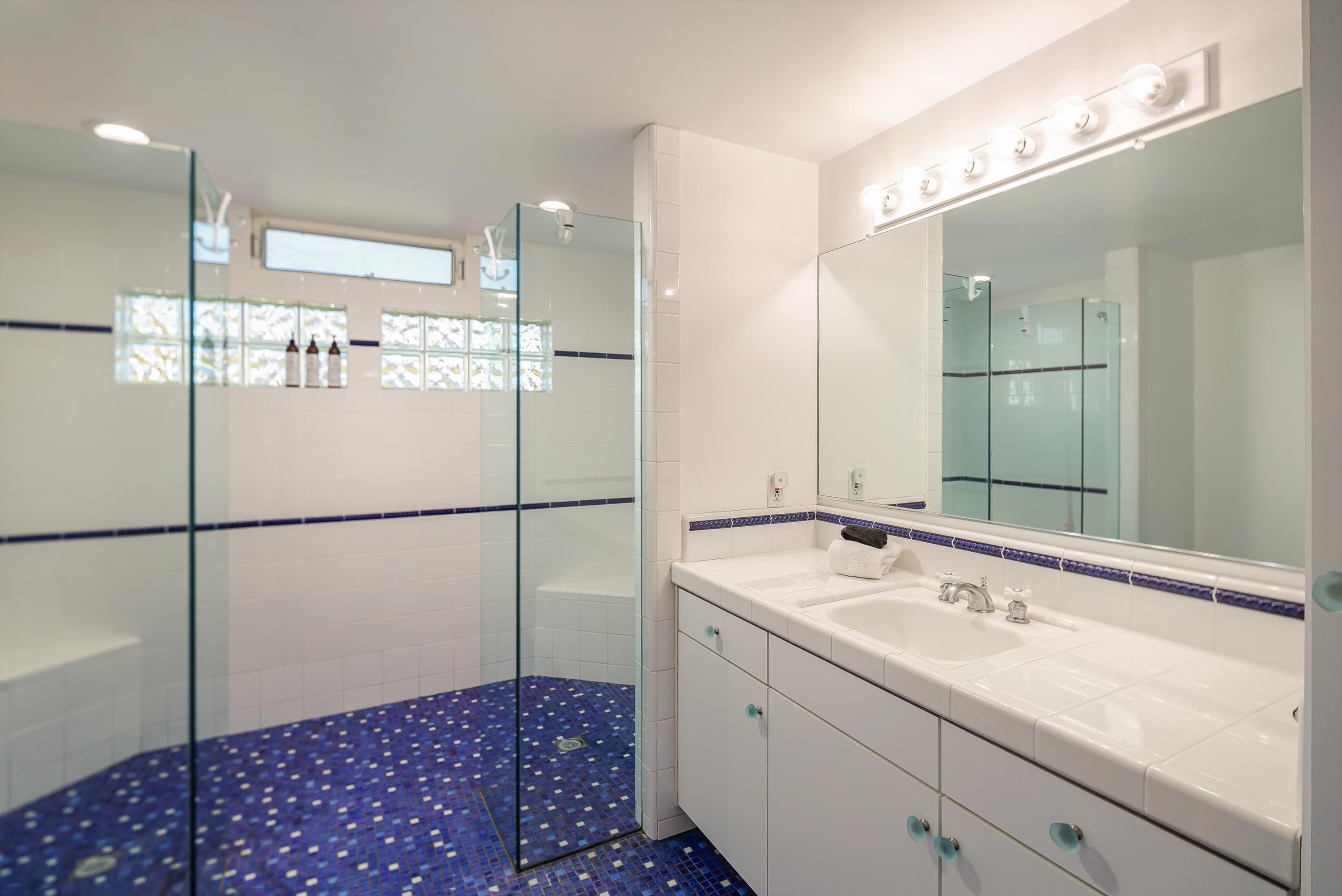 Primary bathroom with large duel shower faucets