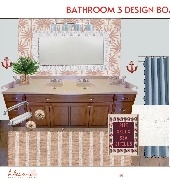 Jack-and-Jill Bathroom conveniently located between Bedroom 3 – The Fishing Pier and Bedroom 4 – The Crab Shack for easy shared access.