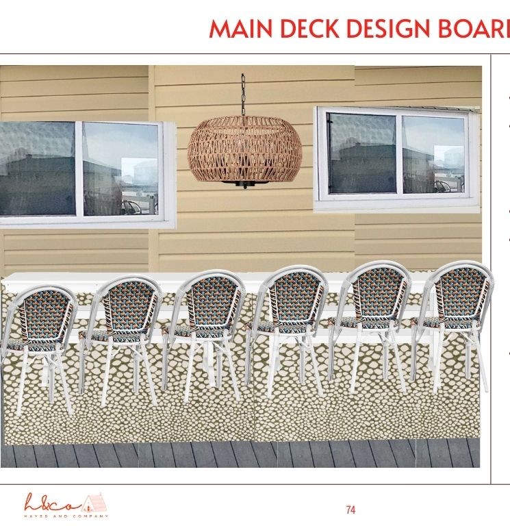 Main-Level Deck Outdoor Living
Dine alfresco with seating for 14 on the main-level deck, plus a cozy conversation area for 4 and 6 chaise lounges for soaking up the sun. Everything is set against sweeping Gulf-water views.