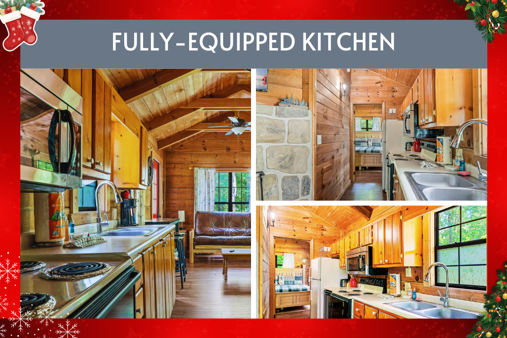 Cook with ease in a fully equipped kitchen featuring stainless appliances, granite counters, and warm wood interiors — ideal for extended stays.