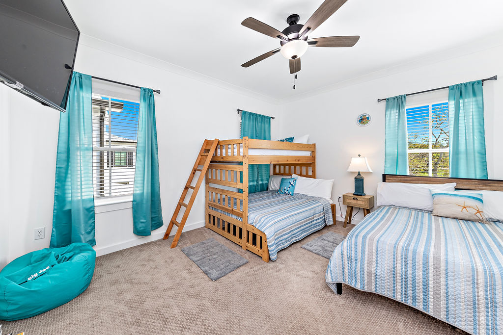 Bunk Bedroom #4 - Two Full Beds and 1 Twin Bed with Curtains to Ensure Little Friends Will Have a Good Sleep