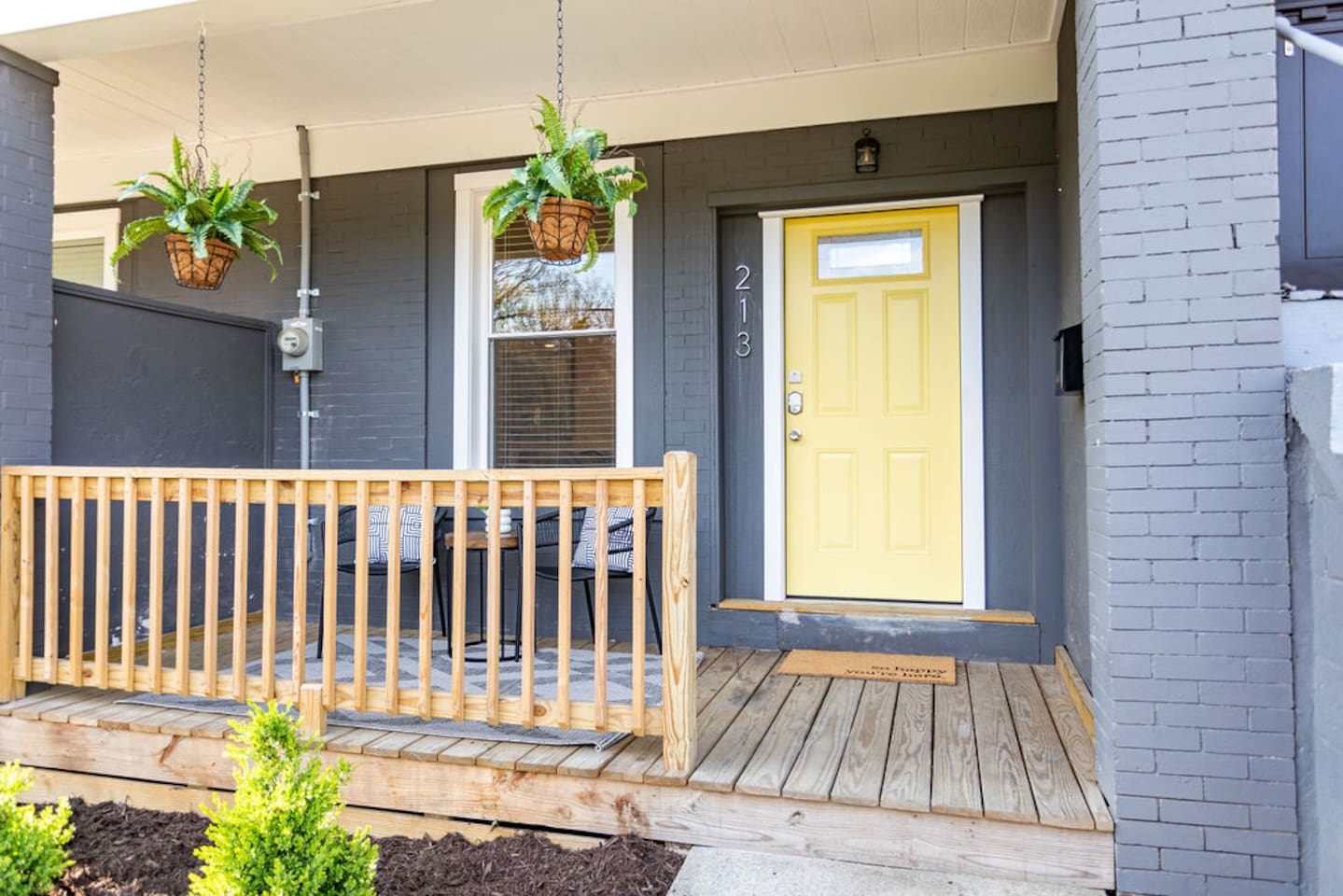 Front view of the patio, providing a relaxing outdoor space with a welcoming atmosphere.