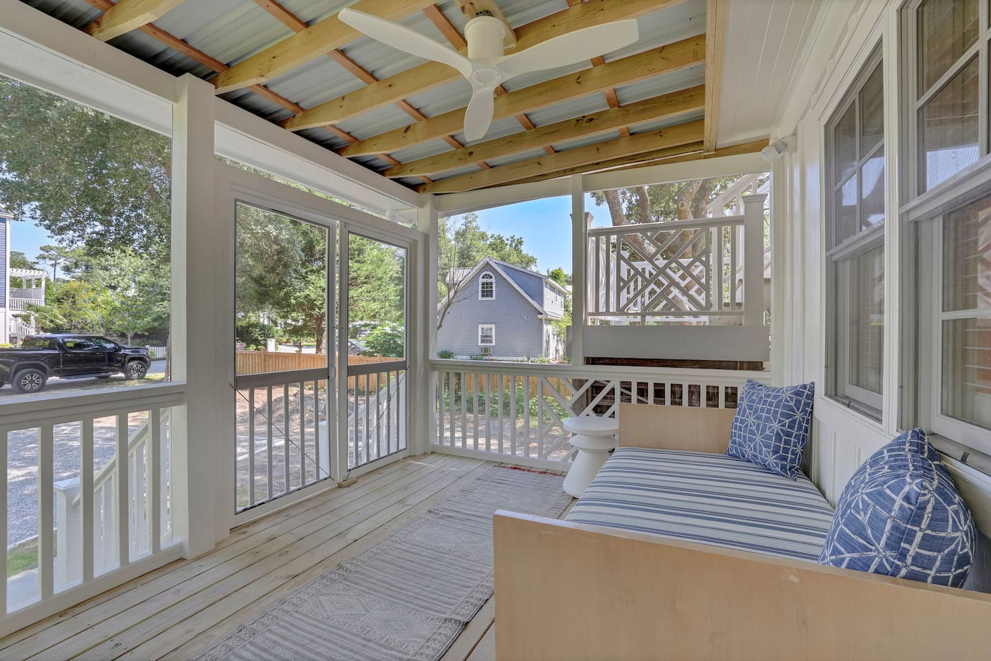Shady, screened porch 