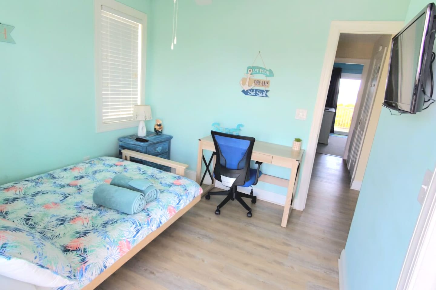 solid wood frame full  size bed from a converted futon. 4 inch thick mattress, plus 3 inch foam topper makes a good bed for teens or children, or a solo adult