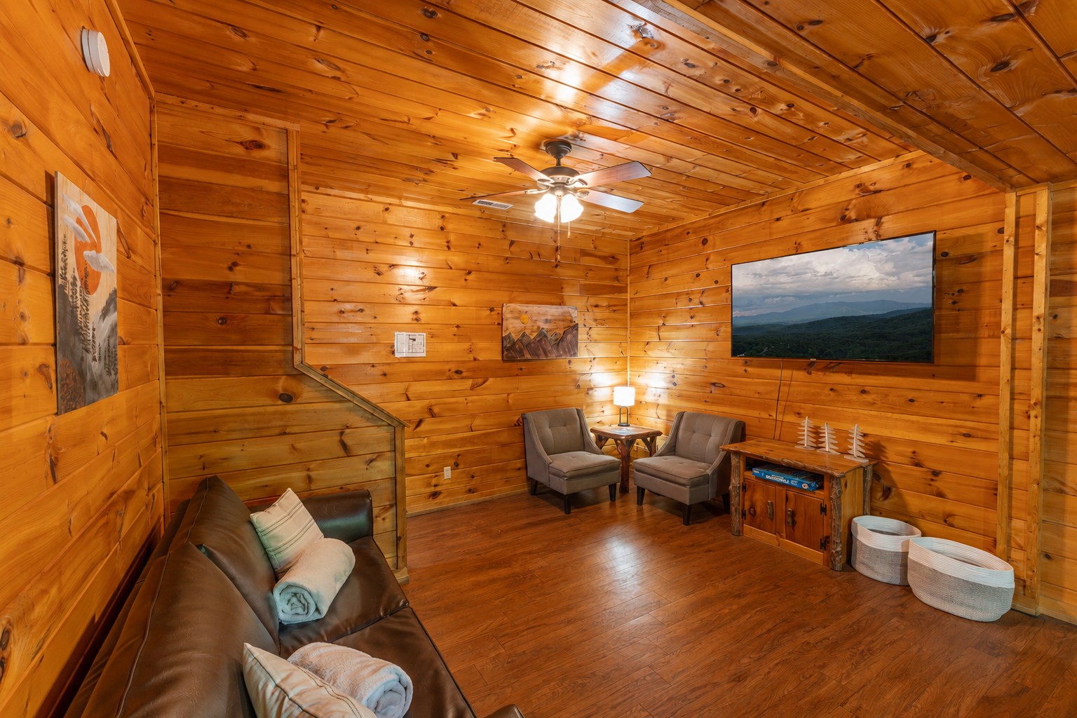 Enjoy the perfect location for movie night or watching the game while playing games.