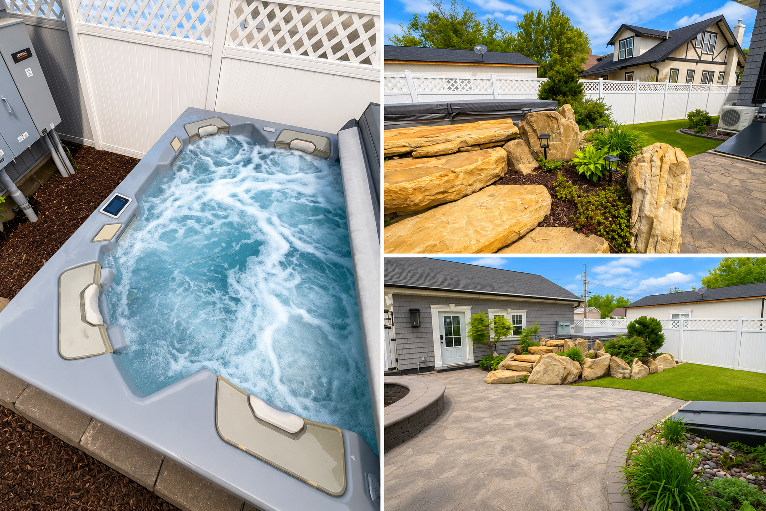 Unwind in the spacious 10-person hot tub surrounded by beautiful landscaping and a private outdoor patio. Whether you're soaking under the stars or gathering with friends and family, this outdoor retreat is the perfect place to relax and recharge.