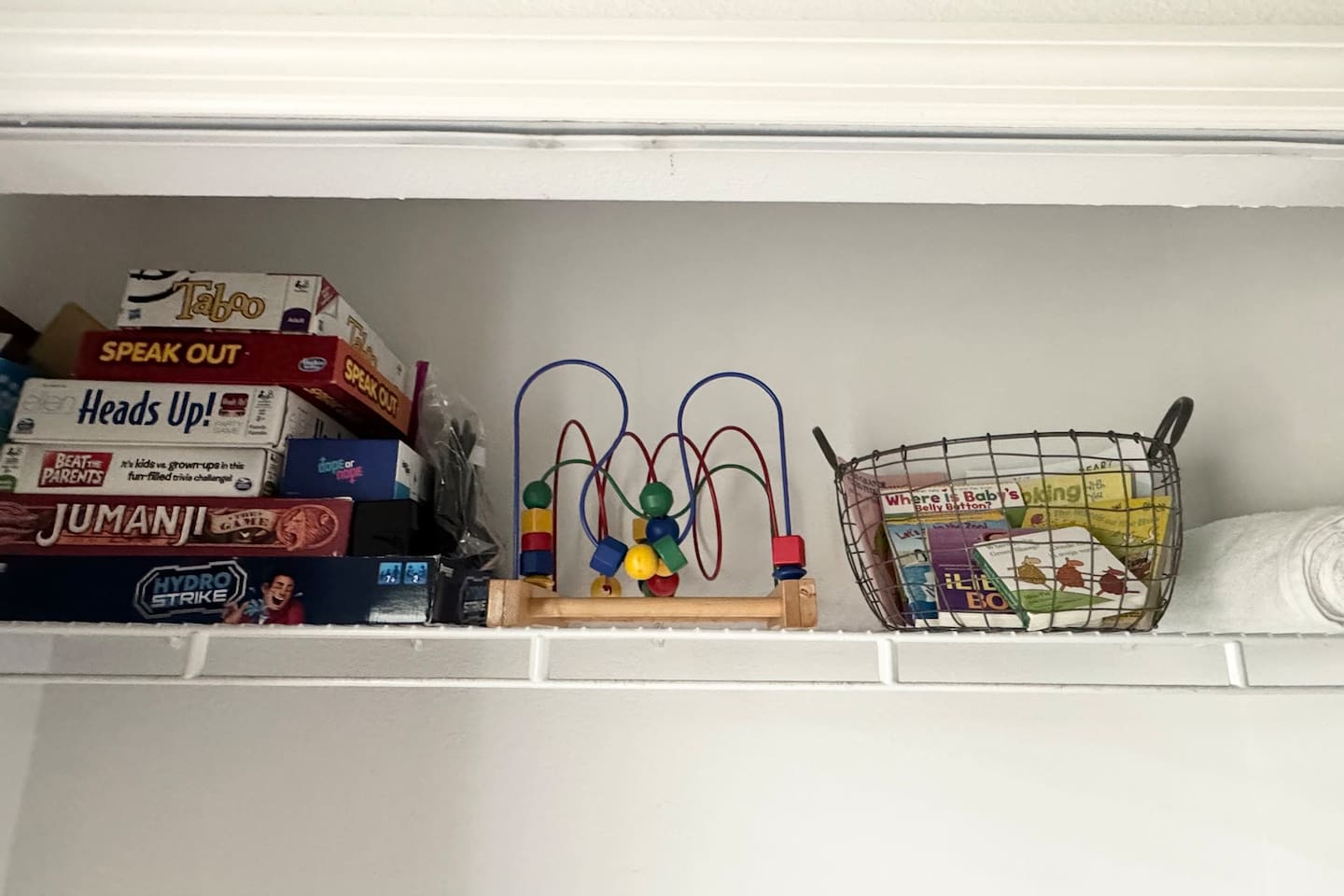 Family games, toys, and children’s books available. 