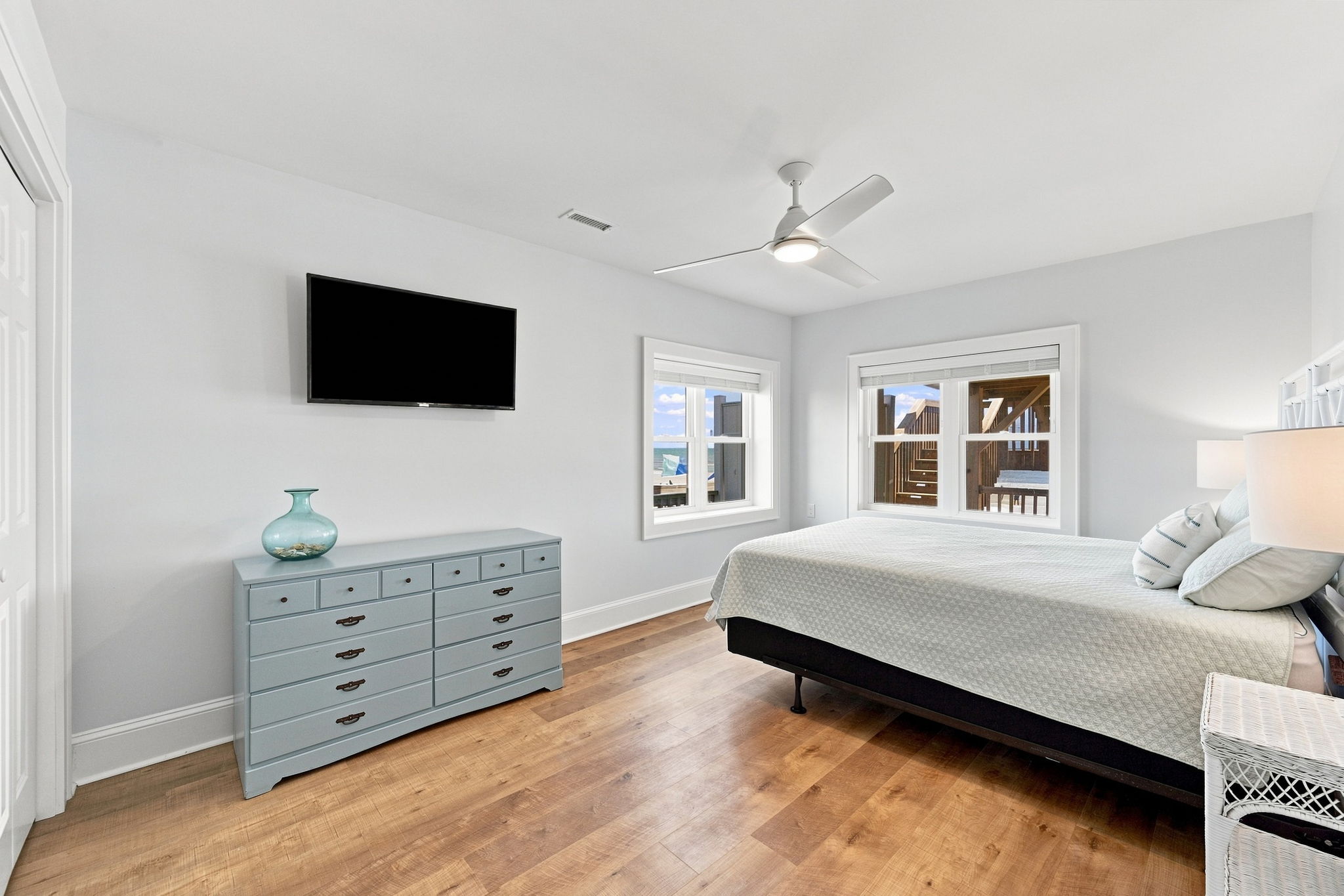 Thoughtfully appointed with a queen bed, TV, and ceiling fan for your comfort.