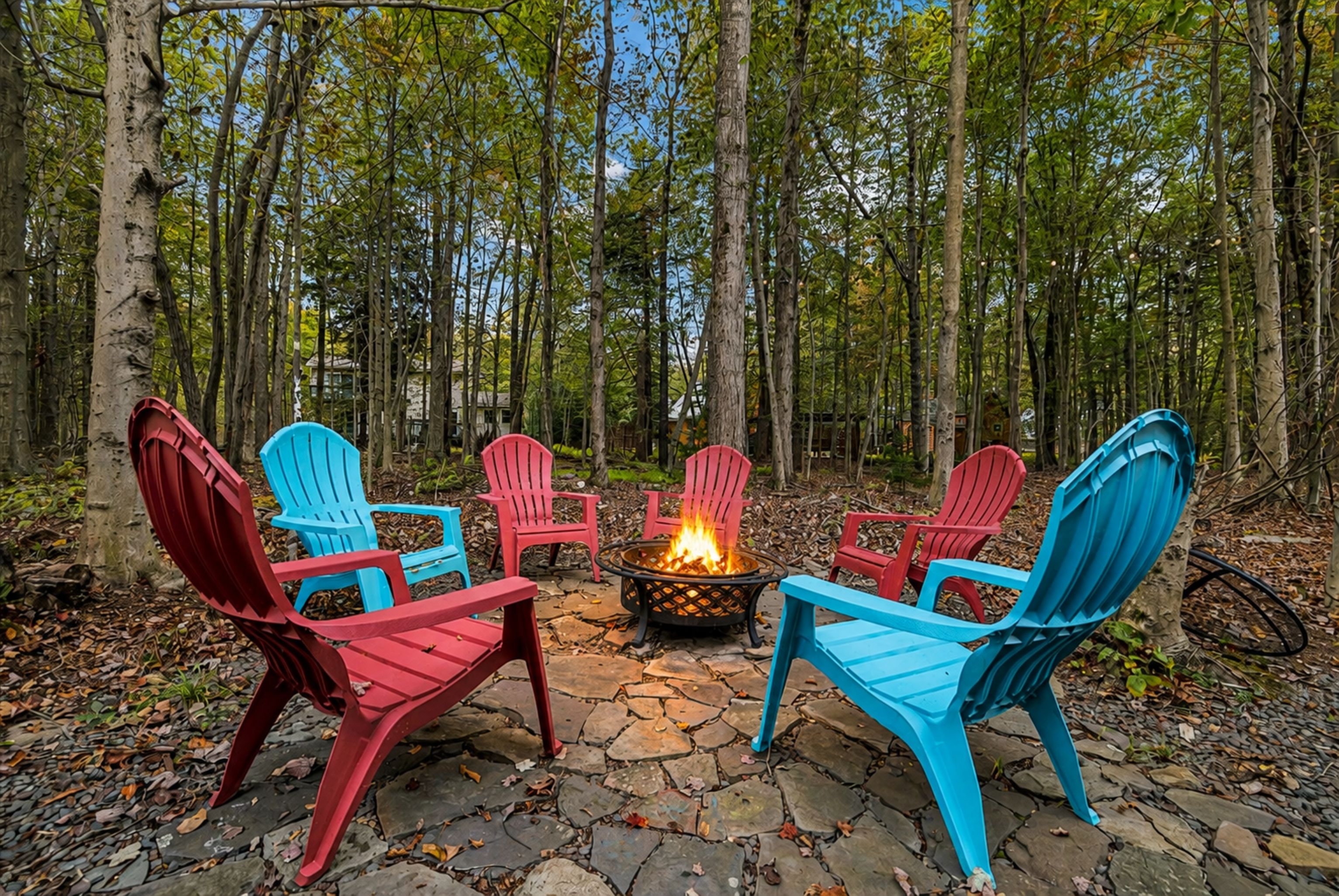 Outdoor firepit with chairs