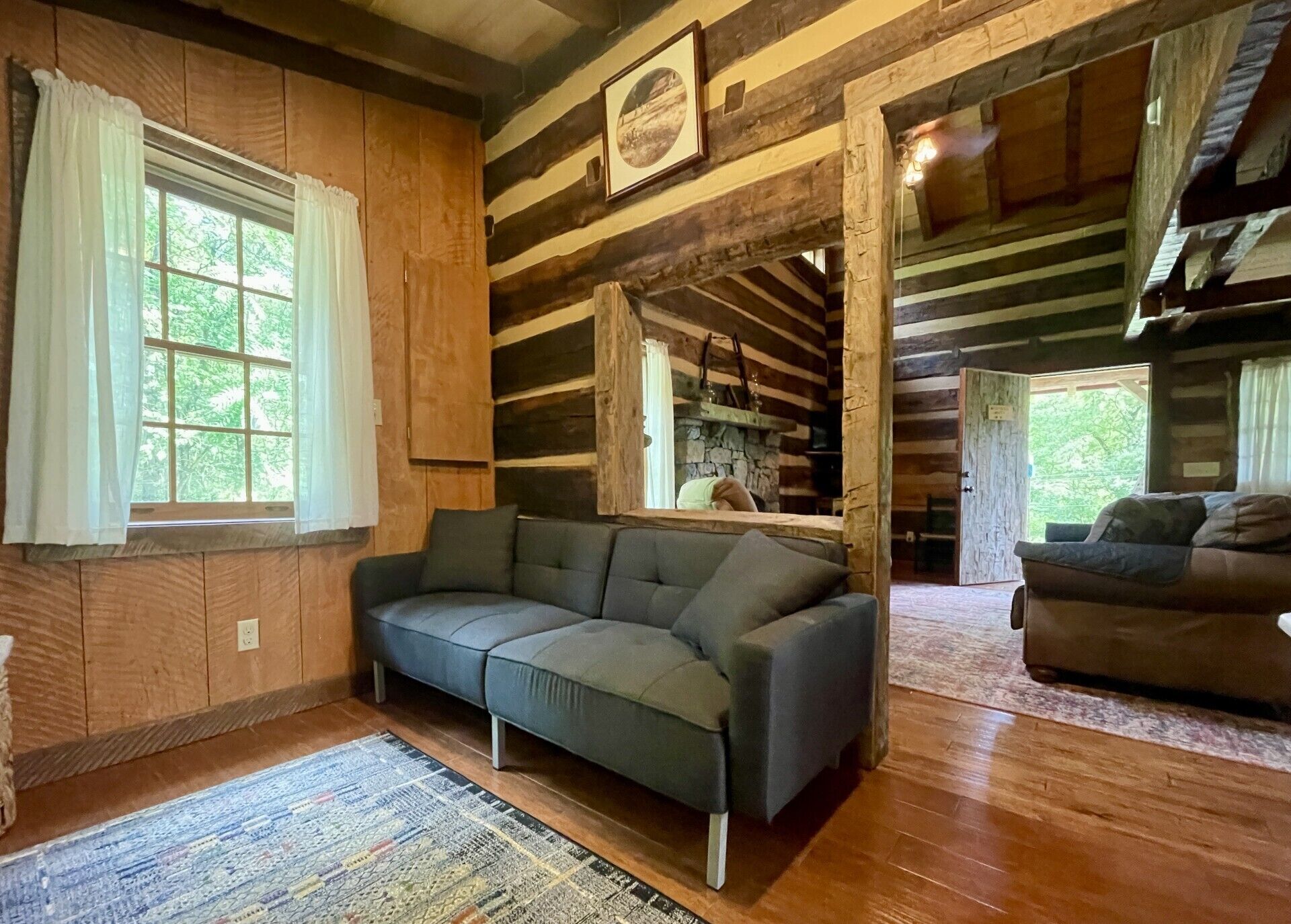 This small couch reclines into a sleeping area