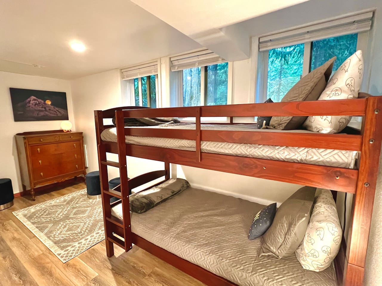 Basement bunk bedroom with TV
