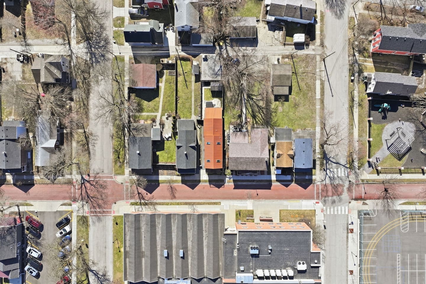 Top-down perspective highlighting the home’s position and nearby streets