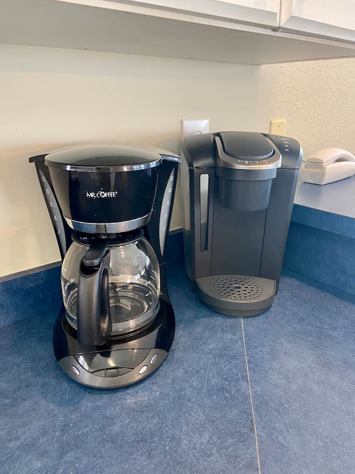 Enjoy both drip and Keurig coffee makers.