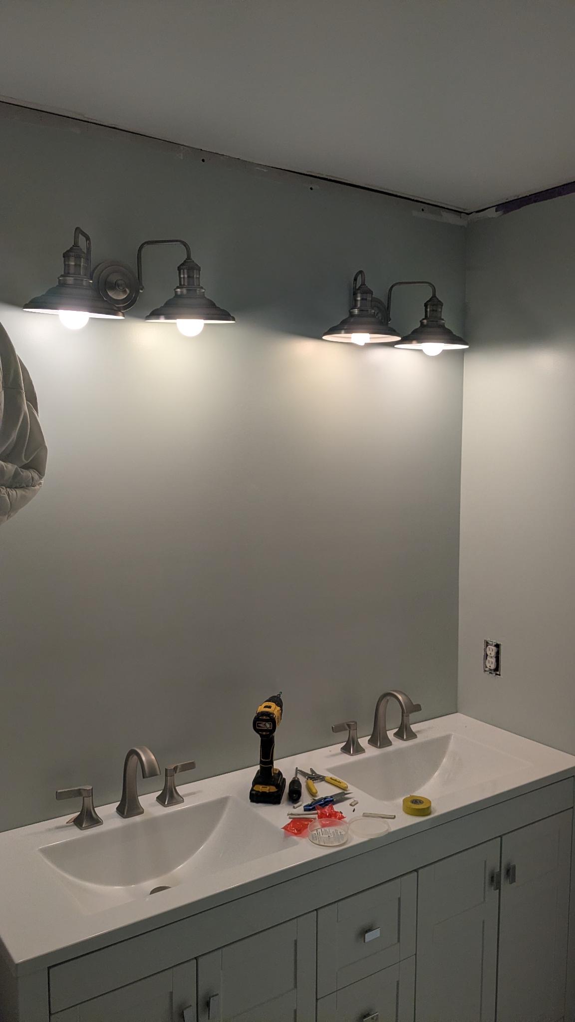 Lighting in double vanity ready to go!