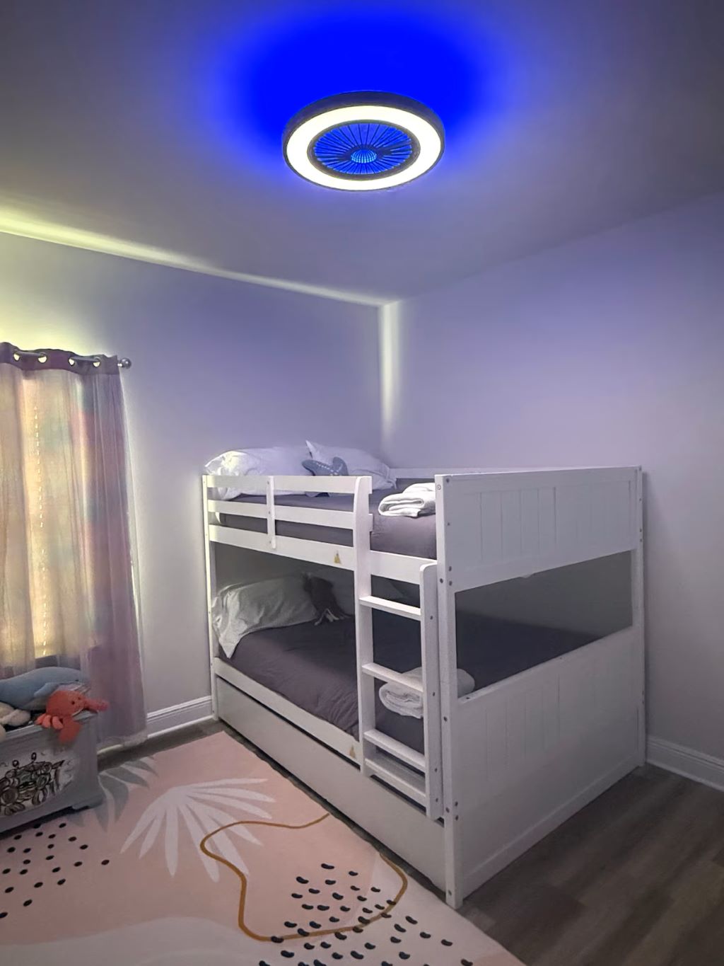 Bunk Room with color-changing LED ceiling fan