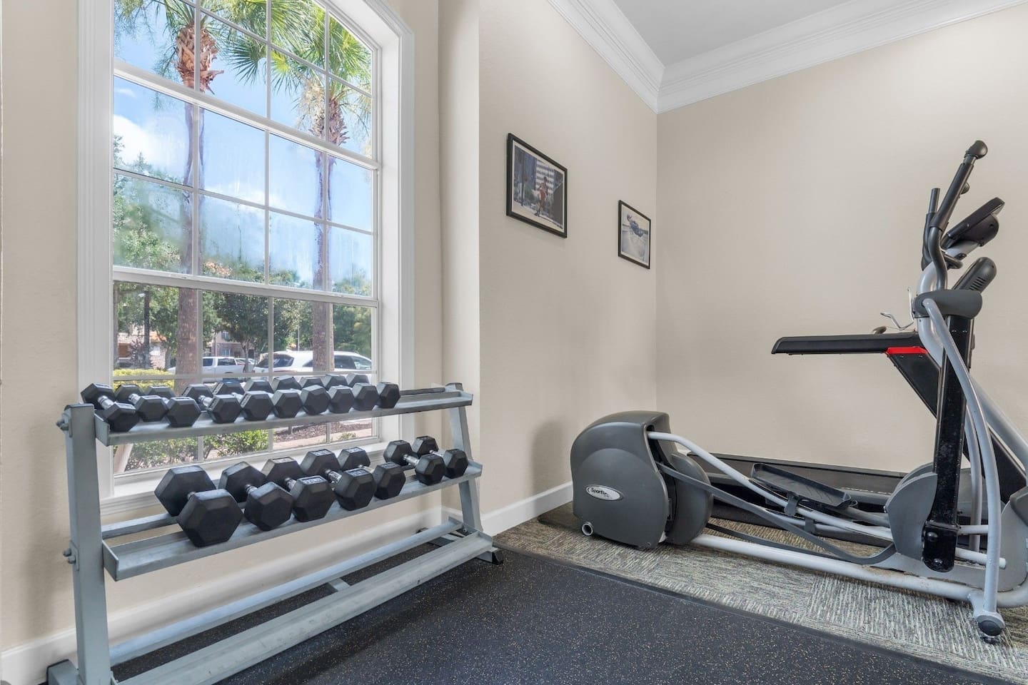 Fitness center available, perfect for your workout routine.