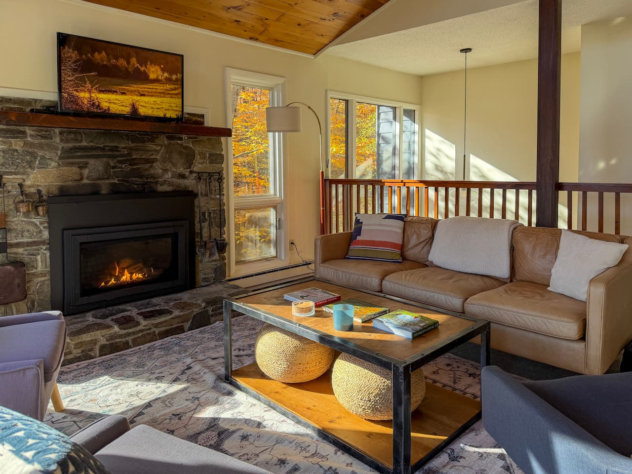 Our gas fireplace provides the warm, cozy ambiance of a fire without the hassle of building one