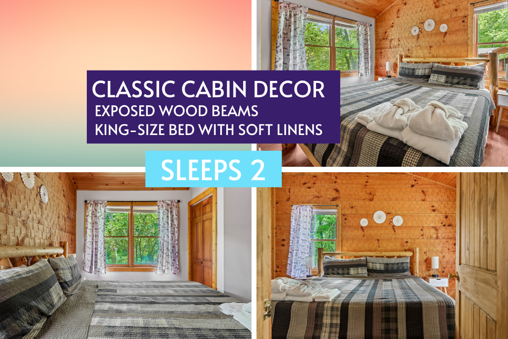 Drift off in a luxury king bed beneath charming wood-beam ceilings and soft linens.