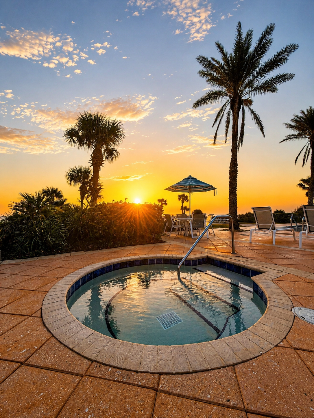 End a sun-filled day with a warm soak as the sky turns to fire over the ocean. There's something magical about this golden hour—shoulders relaxing, kids giggling in the bubbles, the whole family unwinding together beneath the swaying palms.