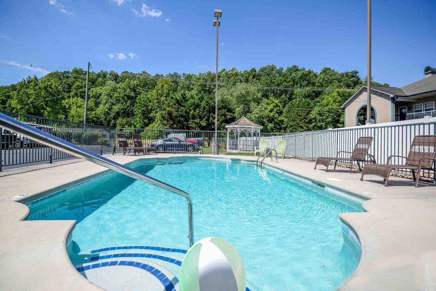 Pool area with plenty of seating 