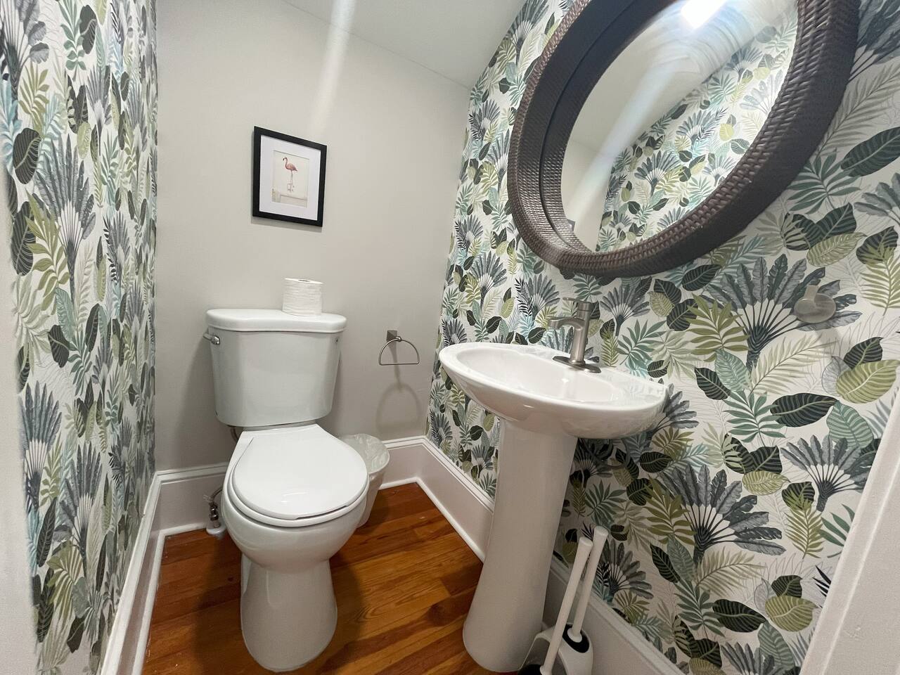 The powder room and shower in these photos are actually located in two separate areas. (The house has the equivilant of 3 full bathrooms spread out into 4 individual spaces.) 