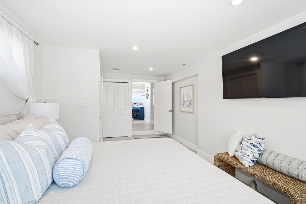 The Sailaway Retreat is designed for comfort features a king bed and smart TV. 