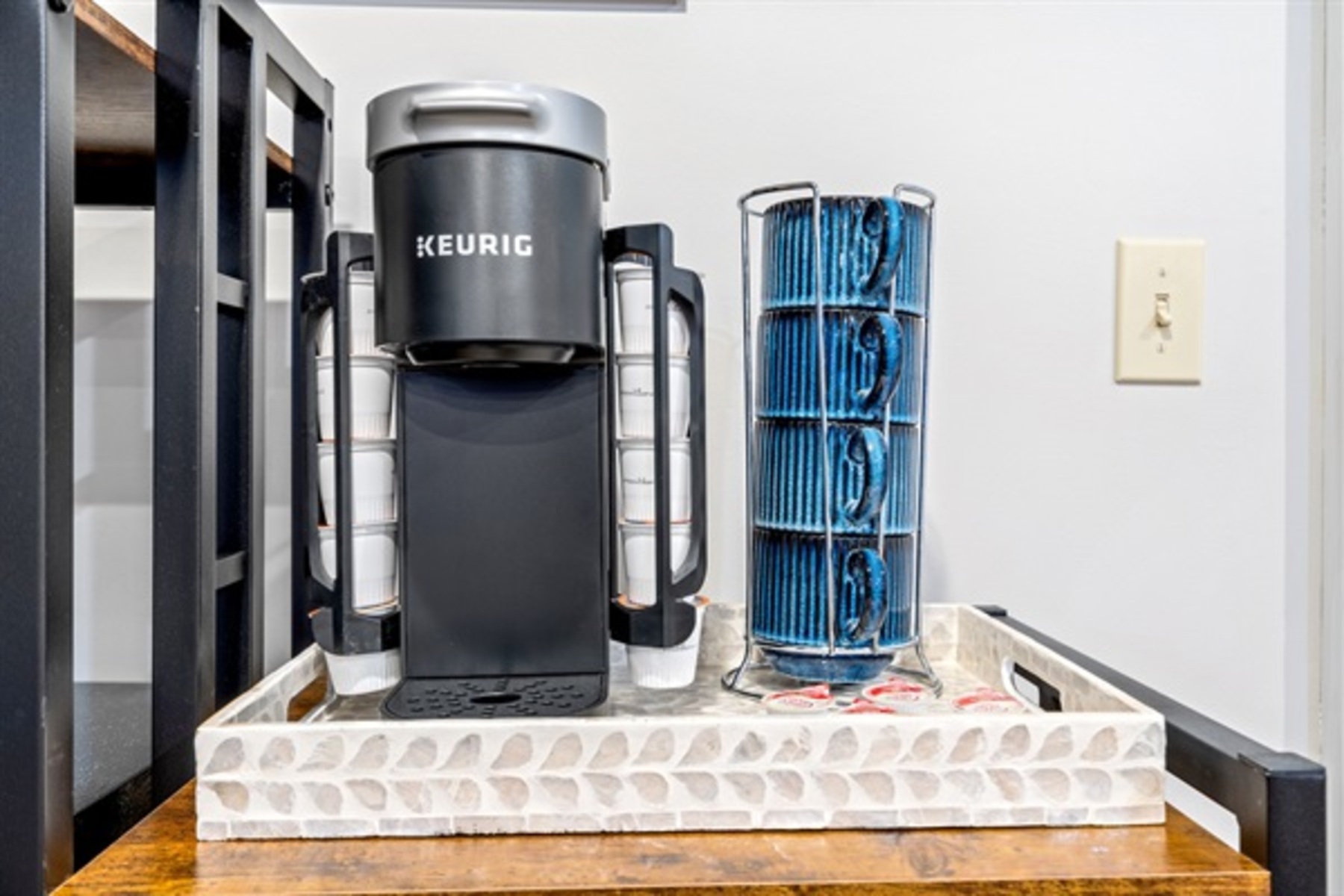 Start mornings right with the Keurig coffee station, perfect for fueling ski days or slow cabin starts.