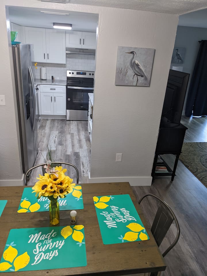 Dining room connects to kitchen and living room