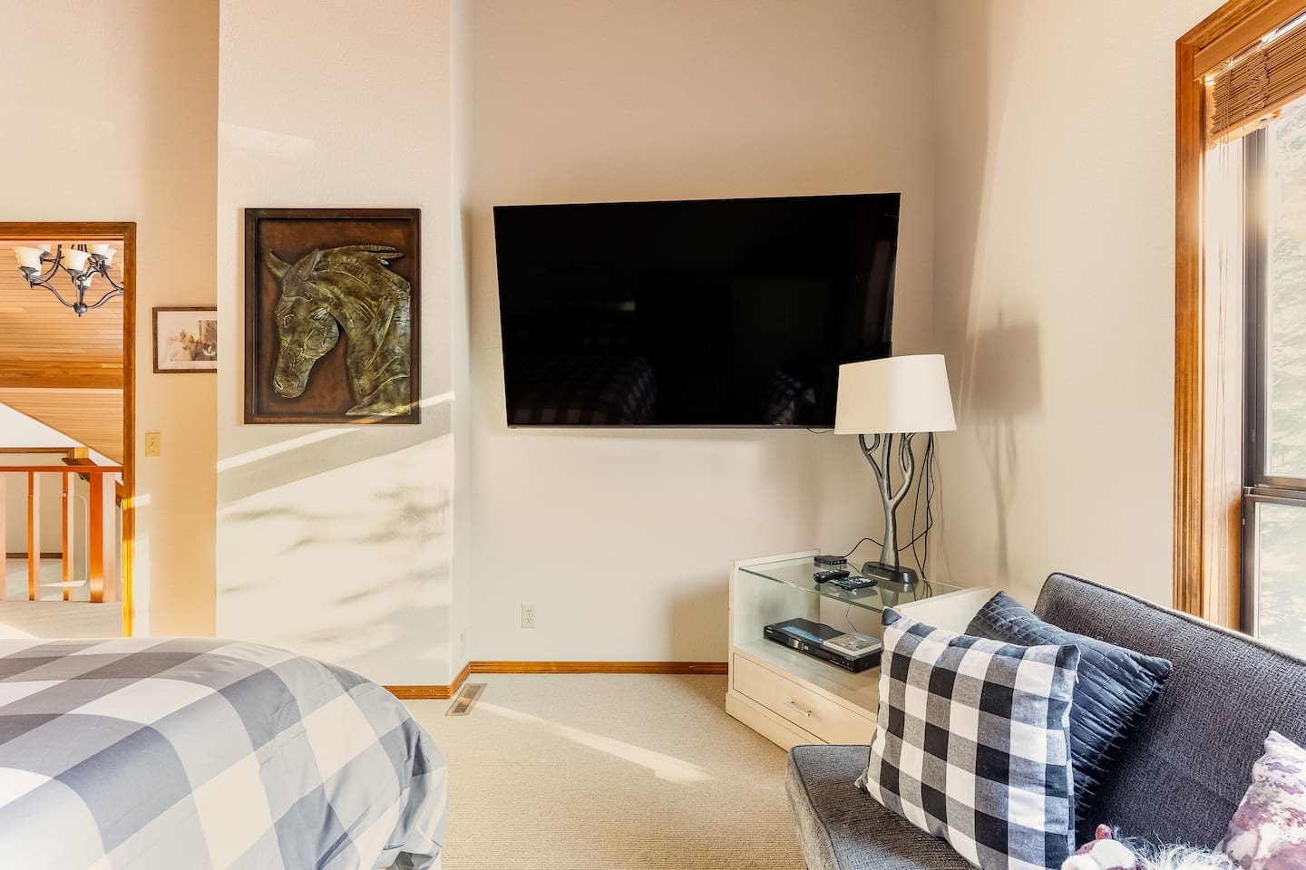 A huge 70" TV allows for great movie watching!