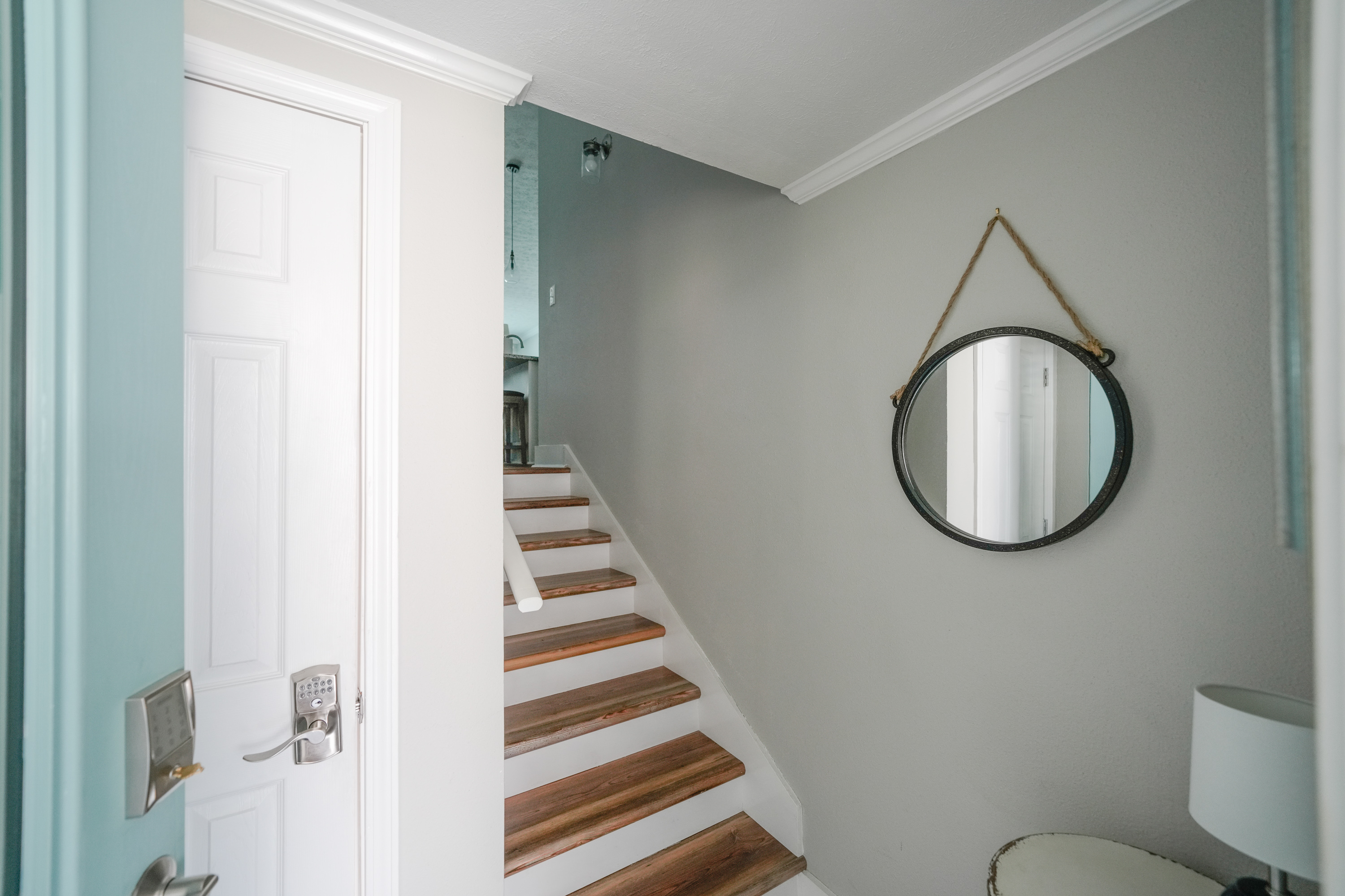 Your stay begins here! A bright and inviting entryway with convenient keyless self check-in