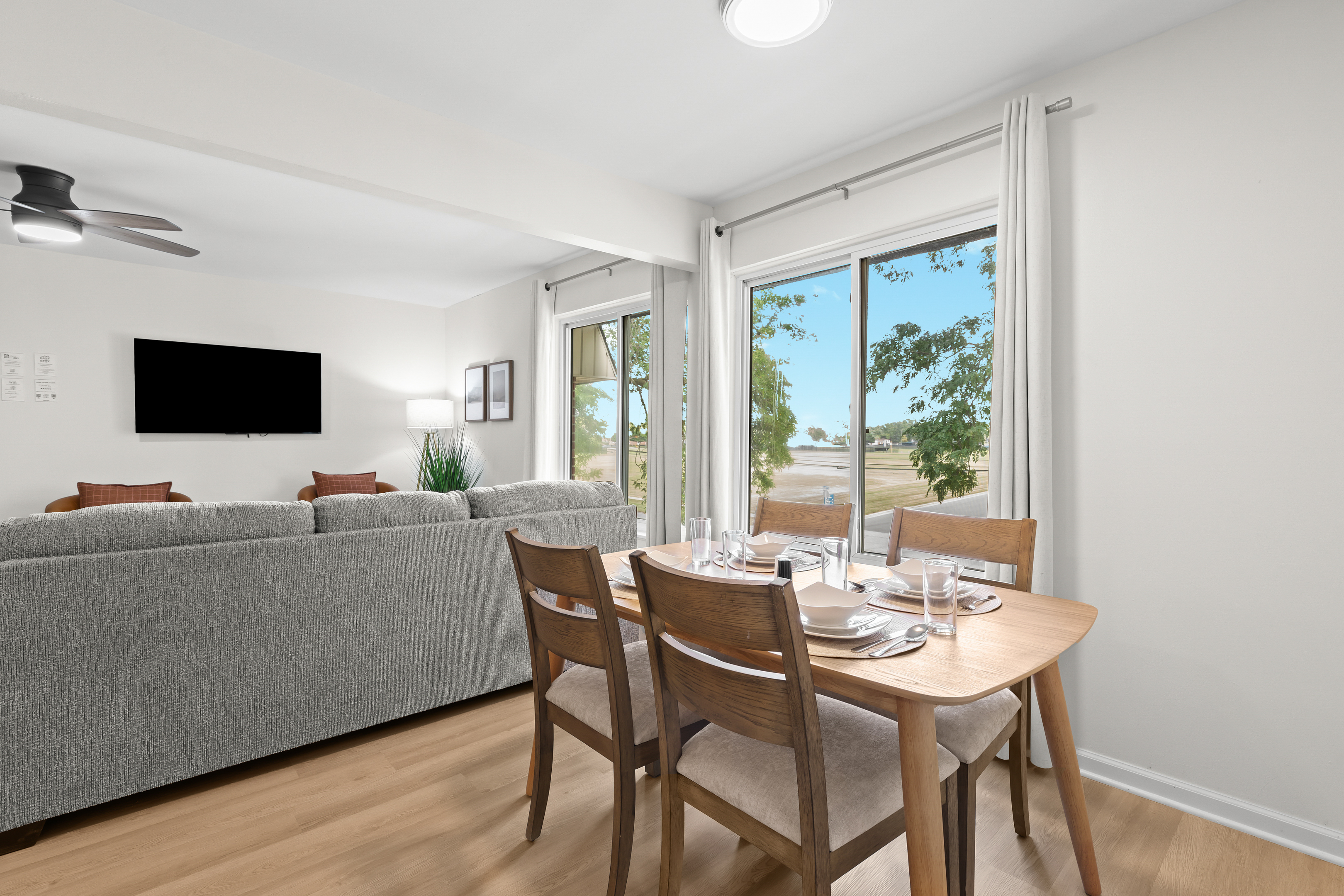 Seamless connection between dining and living spaces for entertaining.