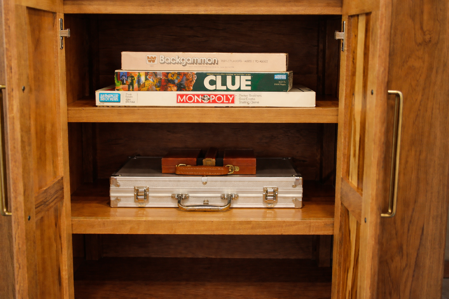 Board games in the credenza.