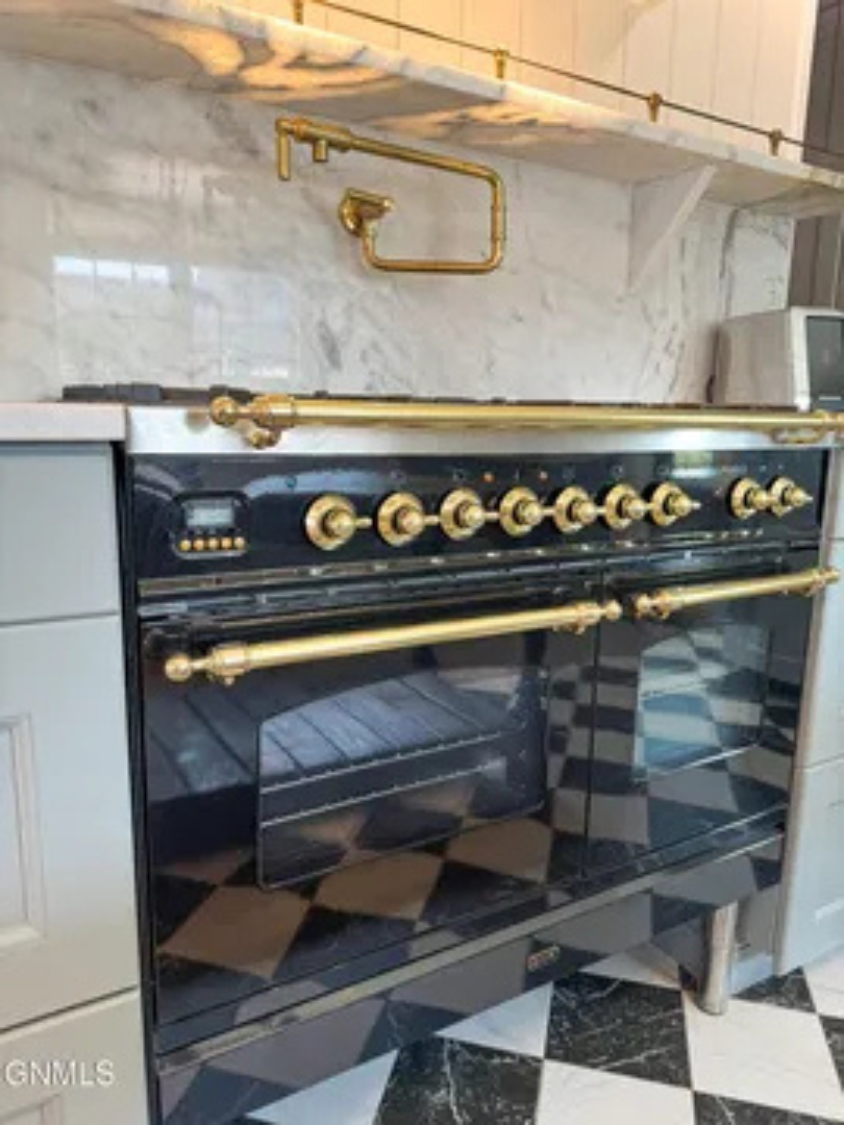 A beautiful oven setup that adds charm to the whole kitchen experience.