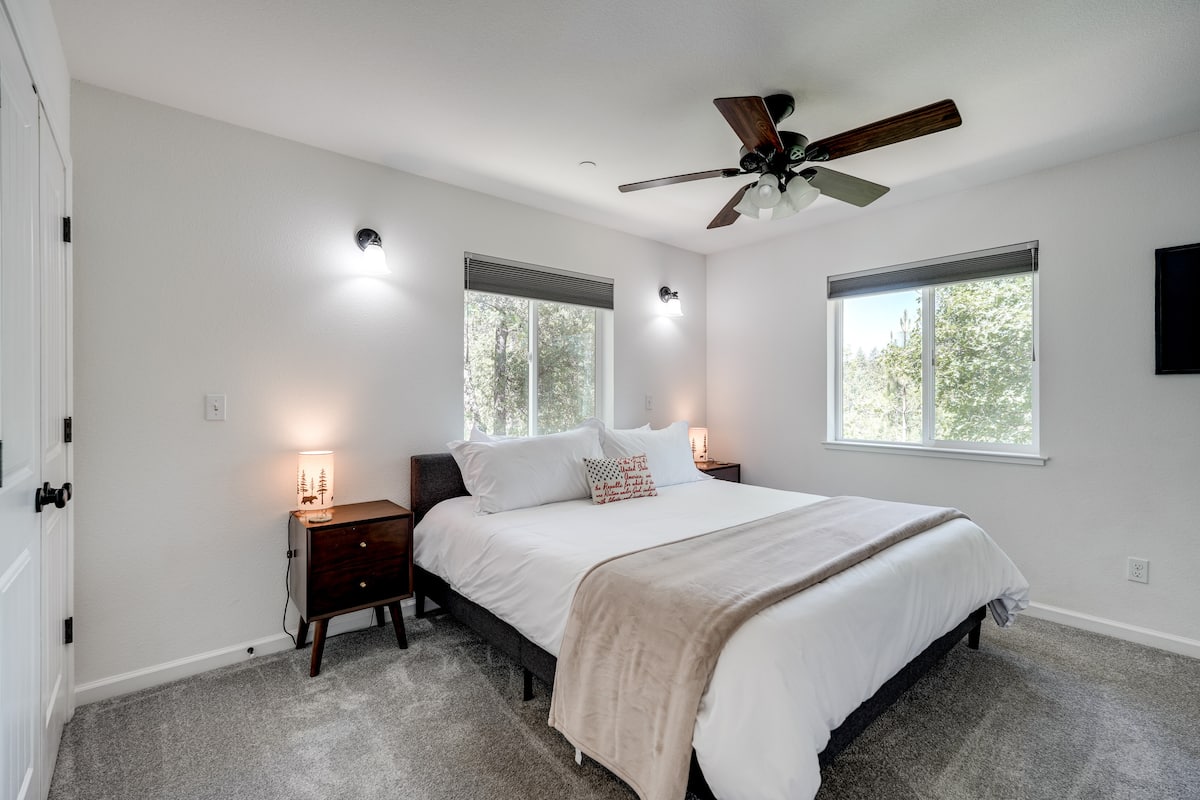 Comfortable king bedroom designed for restful nights in a quiet mountain setting