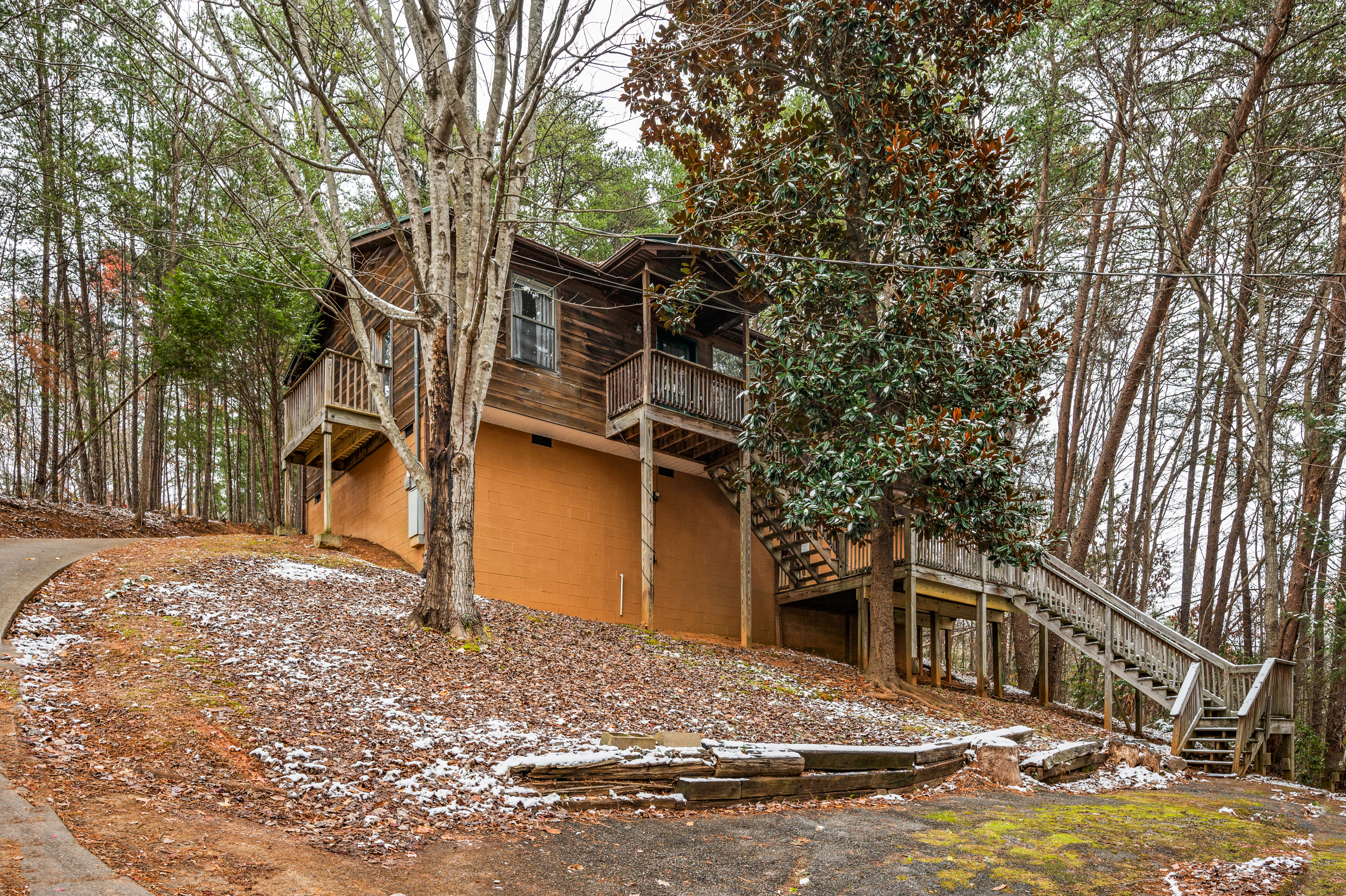 Steep driveway at cabin