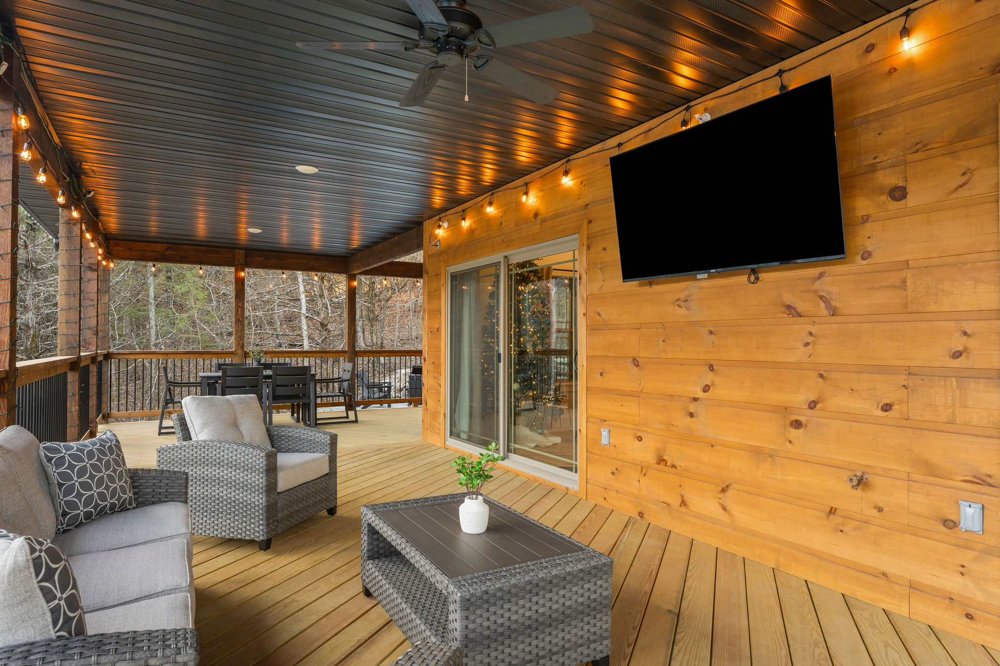 Another view of the deck seating, perfect for relaxing outside.