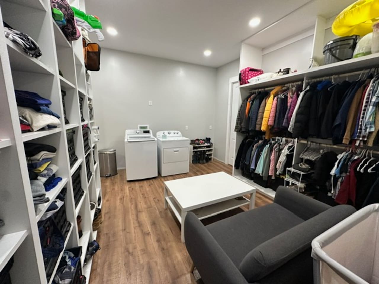 Giant washing machine tub. To be installed soon: laundry room sink and cabinets.