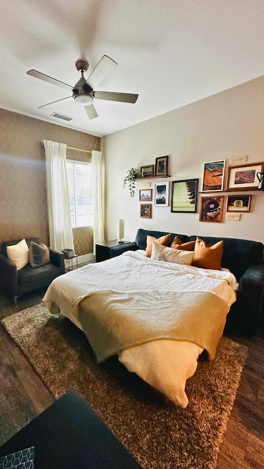 A pull out bed is available for our guests! It's large enough to fit two adults.