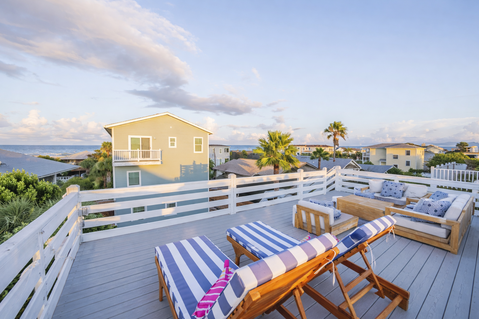 Rooftop deck with peek-a-boo ocean views and coastal breezes — just a short walk to the beach.