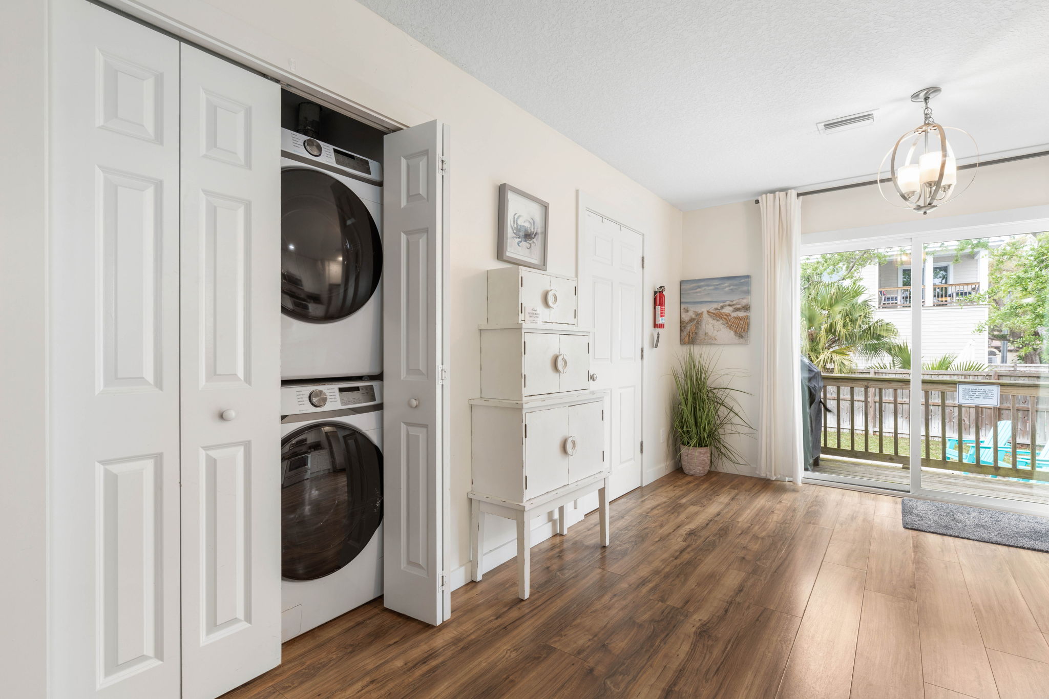 Convenient laundry for beach towels and more.