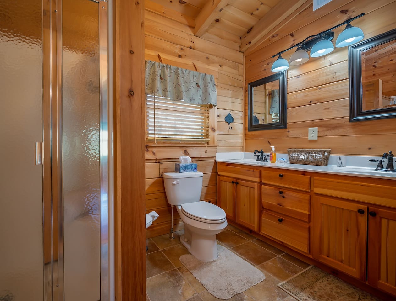 Walk-in shower with 2 double sinks- all toiletries and towels provided- blow dryer