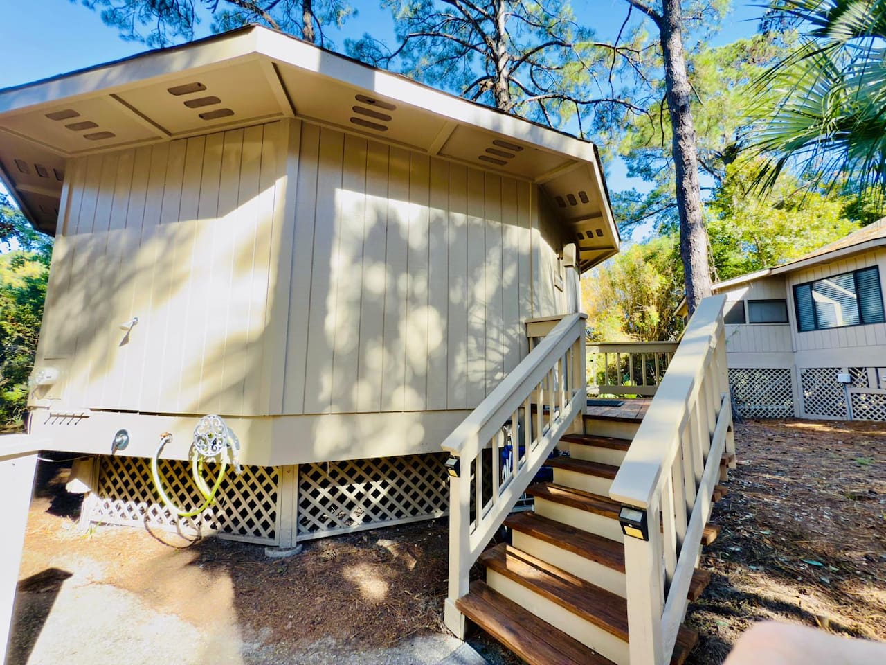 Steps up to the bungalow